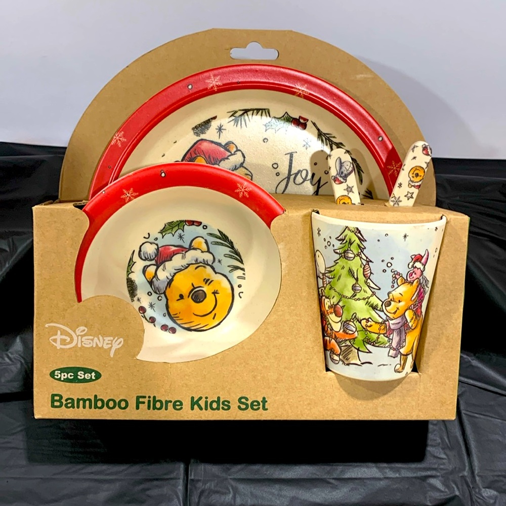 🍯DISNEY WINNIE THE POOH CHRISTMAS BAMBOO FIBRE KIDS SET 5 PC NWT🐻
